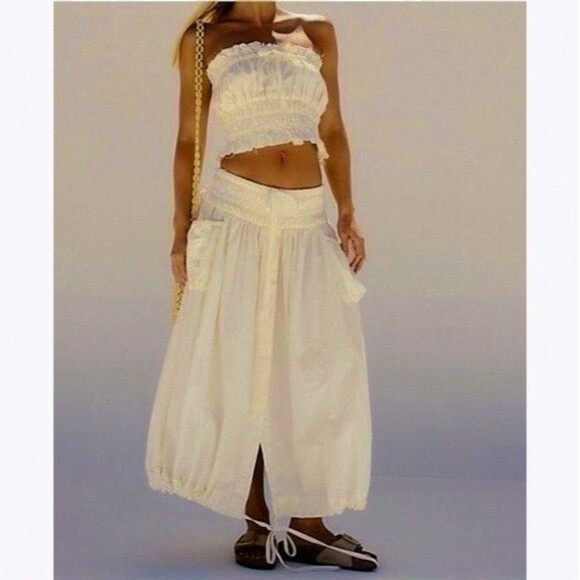Free People Free-est All The Things Tube Top Midi Skirt Set Cropped S NEW 283031 - Picture 1 of 7